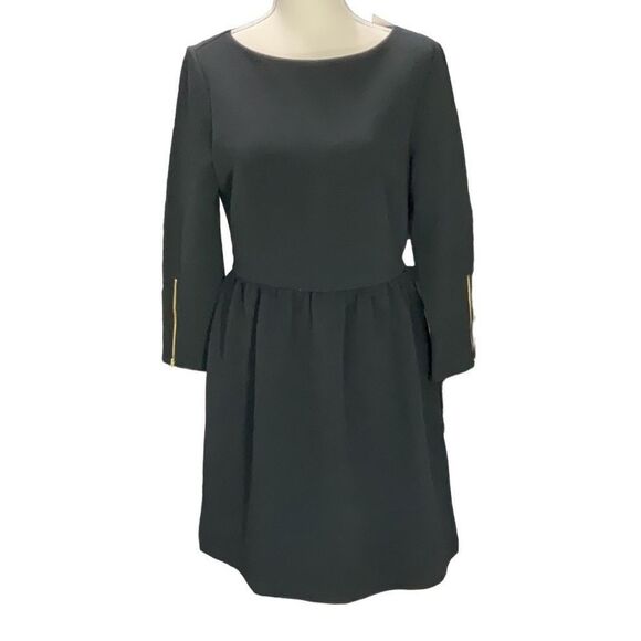 NWT LOFT Ann Taylor Black A Line Dress Long Sleeve Full Zip Ribbed Stretch Sz 8 - Picture 1 of 6